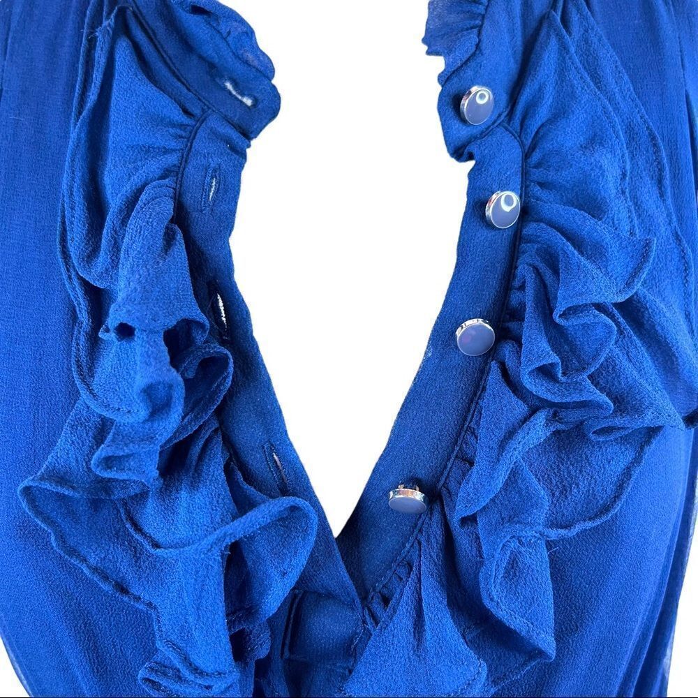 100% Silk Cocktail Dress Tiered Ruffles in Navy Blue Women's Size Small - Picture 7 of 10